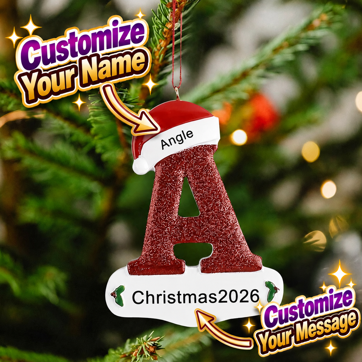 Personalized Initial Christmas Ornament – Custom Name & Year Resin Letter Decoration
